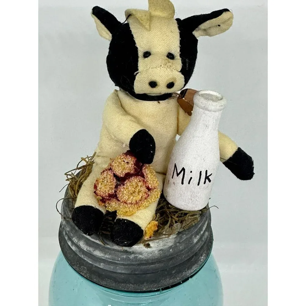 VTG  Ball Perfect‎ Mason Jar Cow & Milk Bottle Topper – Farmhouse Kitchen Décor